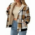 thumbnail image 4 of successthop Womens Fleece Jackets with Hood Warm Outwear with Pockets Long Sleeve Zip Up Coat Plaid Streetwear Brown 3XL, 4 of 5