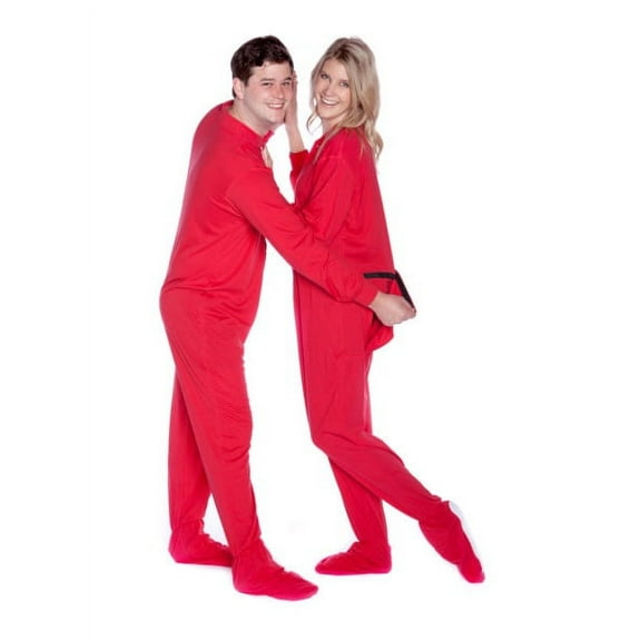 Big Feet Pajamas Red Cotton Jersey Knit Adult Footed Sleeper with Drop Seat