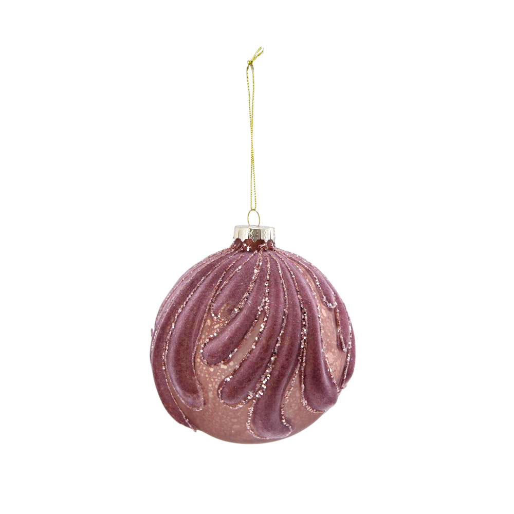 Set of 6 Glass Christmas Ball Ornaments with Glitter and Flocking Design by Riccardo Tree Decor