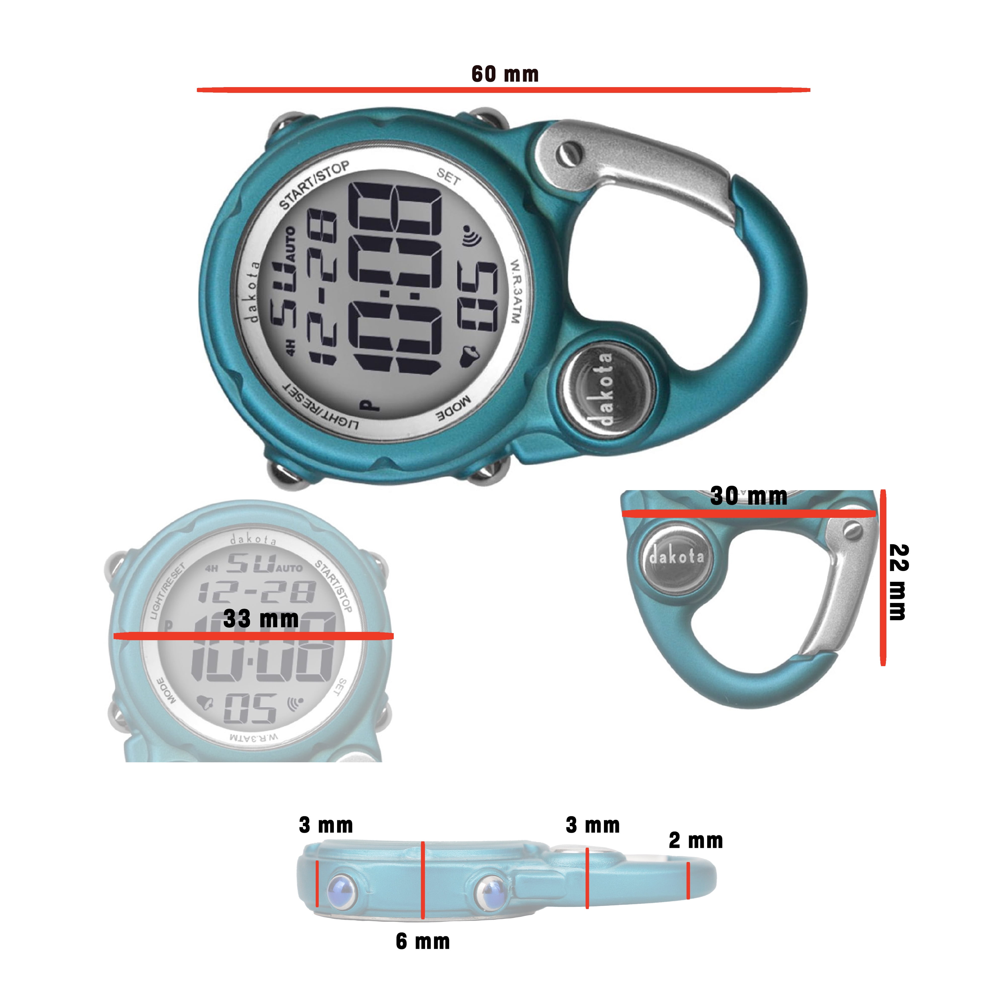 Dakota Digital Clip Mini Watch - Water Resistant - Aqua