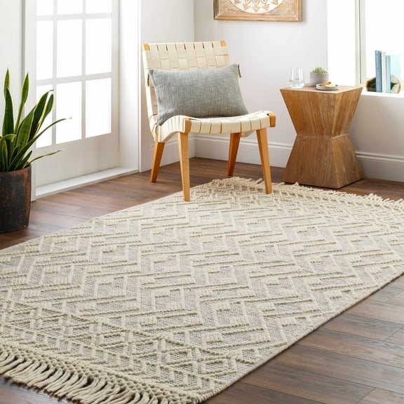 Hauteloom Erica Wool Living Room, Bedroom Area Rug - Traditional, Transitional - Ivory, Black - 27" x 45"