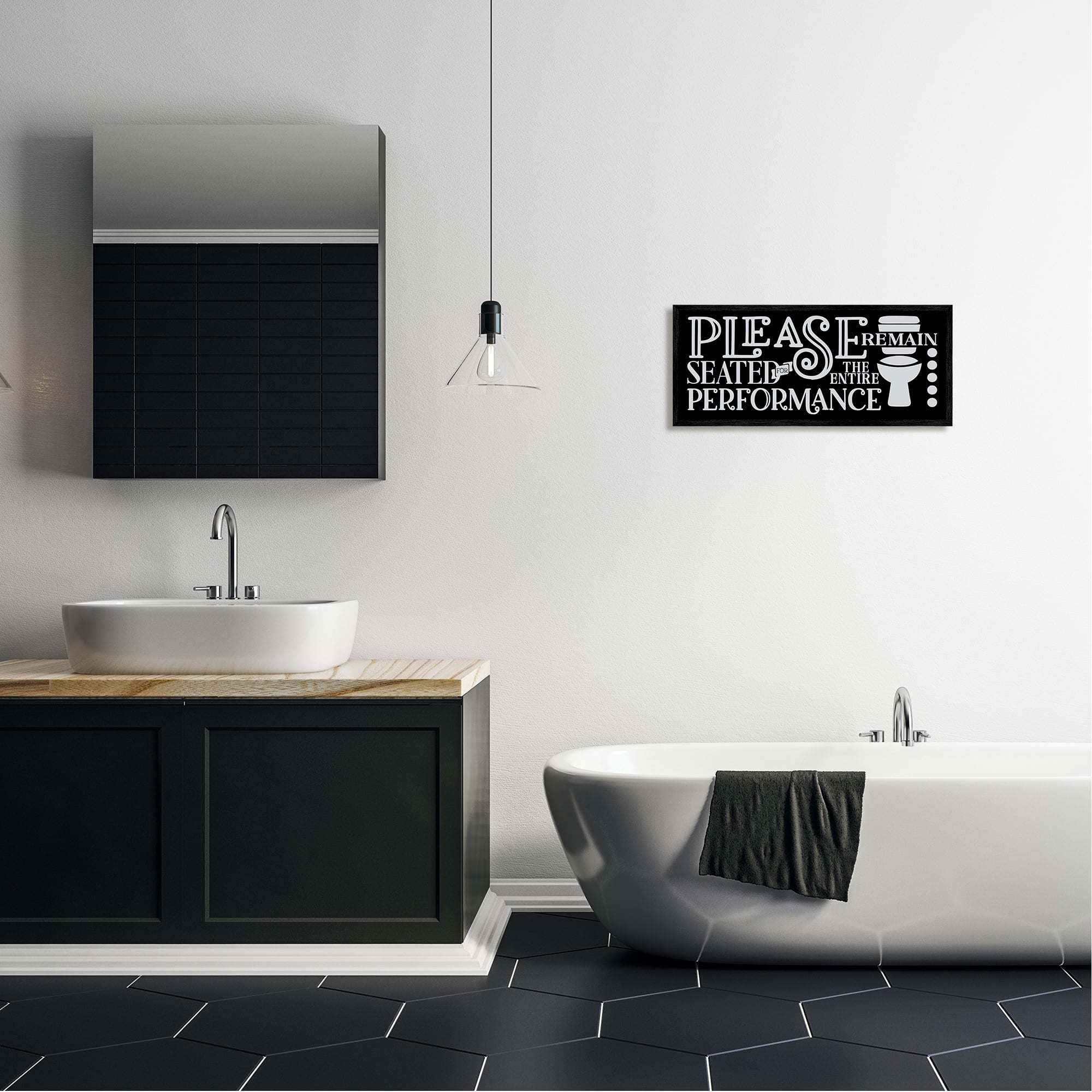 Stupell Industries Please Remain Seated Phrase Typography Painting Black Framed Art Print Wall Art, 24 x 10