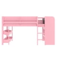 thumbnail image 4 of Harper & Bright Designs Full Size Loft Bed with Bookcases and Desk, Solid Wood Low Loft Bed Frame with Drawers and Blackboard for Boys and Girls, Pink, 4 of 10