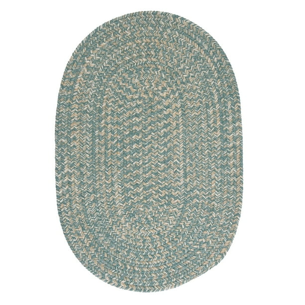 5' x 7' Mint Green And Beige Oval Handmade Braided Area Throw Rug