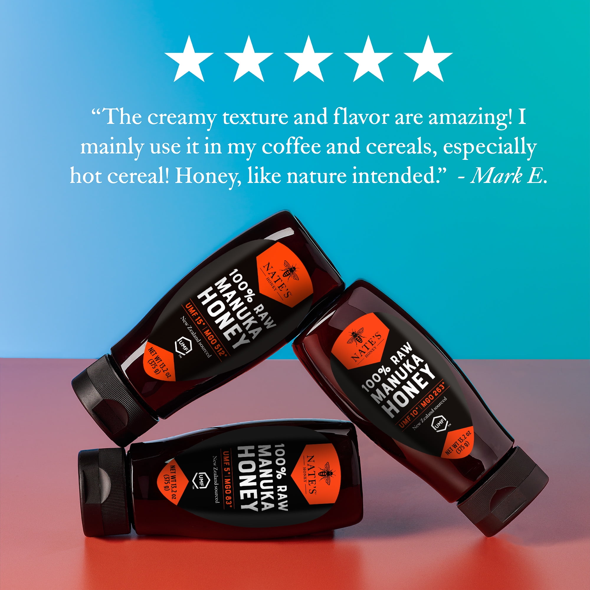 Nate's New Zealand Manuka Honey: Raw, UMF 10+, and MGO 263+ - 13.2 oz Gluten-Free Honey