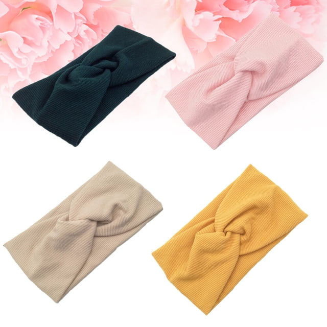 Phenofice 4Pcs Sport Cotton Headbands with Knot Design Assorted Color Yoga Head Wraps