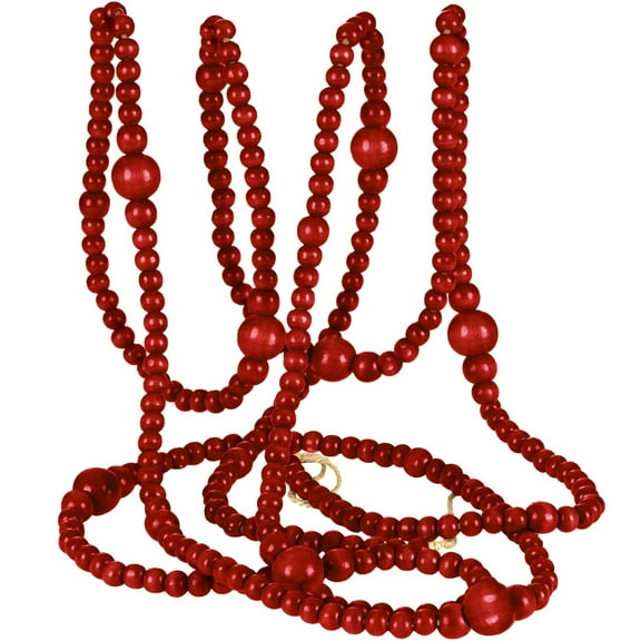 Beaded Garland for Christmas Tree,12 Feet Christmas Wooden Beads Garland,Round Craft Farmhouse Vintage Wood Bead Garlands for Xmas Decoration Supplies(Christmas Red)