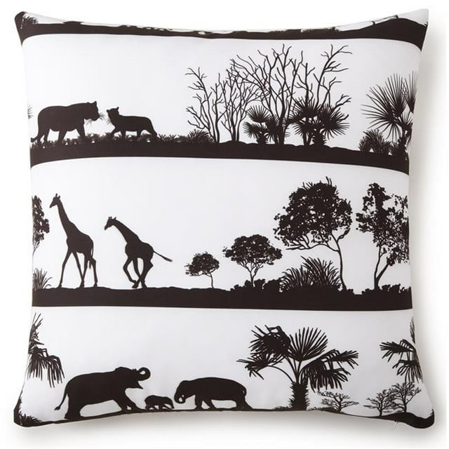 Colcha Linens CP-AF-PS-EU African Safari Euro Sham - White Background, Black Print