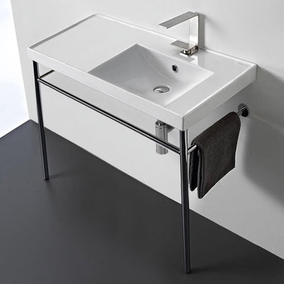 Nameeks Scarabeo 3009-CON-One Hole Ml 36-3/16" Rectangular Ceramic Console Bathroom Sink -