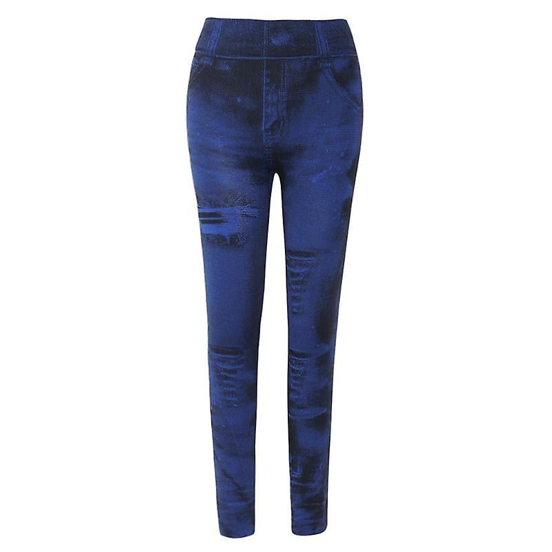 Women Imitation Distressed Denim Jeans Leggings High Waist Slim Elastic Yoga Pen Walmart