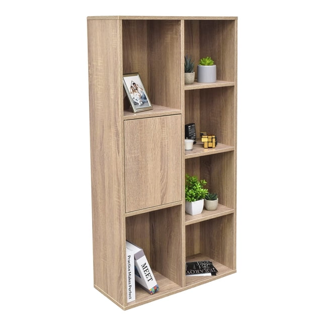 TOPLIVING Librero Estilo Minimalista, Ideal para Sala, con Espacios de Guardado u Organización, con Tres Puertas, Superficie Amplia, Color Beige, Madera Resistente