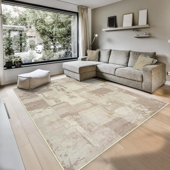 GLN Rugs Troy - Contemporary, Machine Washable Area Rug 8'x10' Turkish Beige Home Carpet