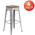 thumbnail image 3 of Flash Furniture 4 Pack 30" High Backless Silver Metal Barstool with Square Wood Seat, 3 of 14
