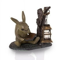 Booklover Rabbit Lantern Antique Grey Metal Garden Sculpture