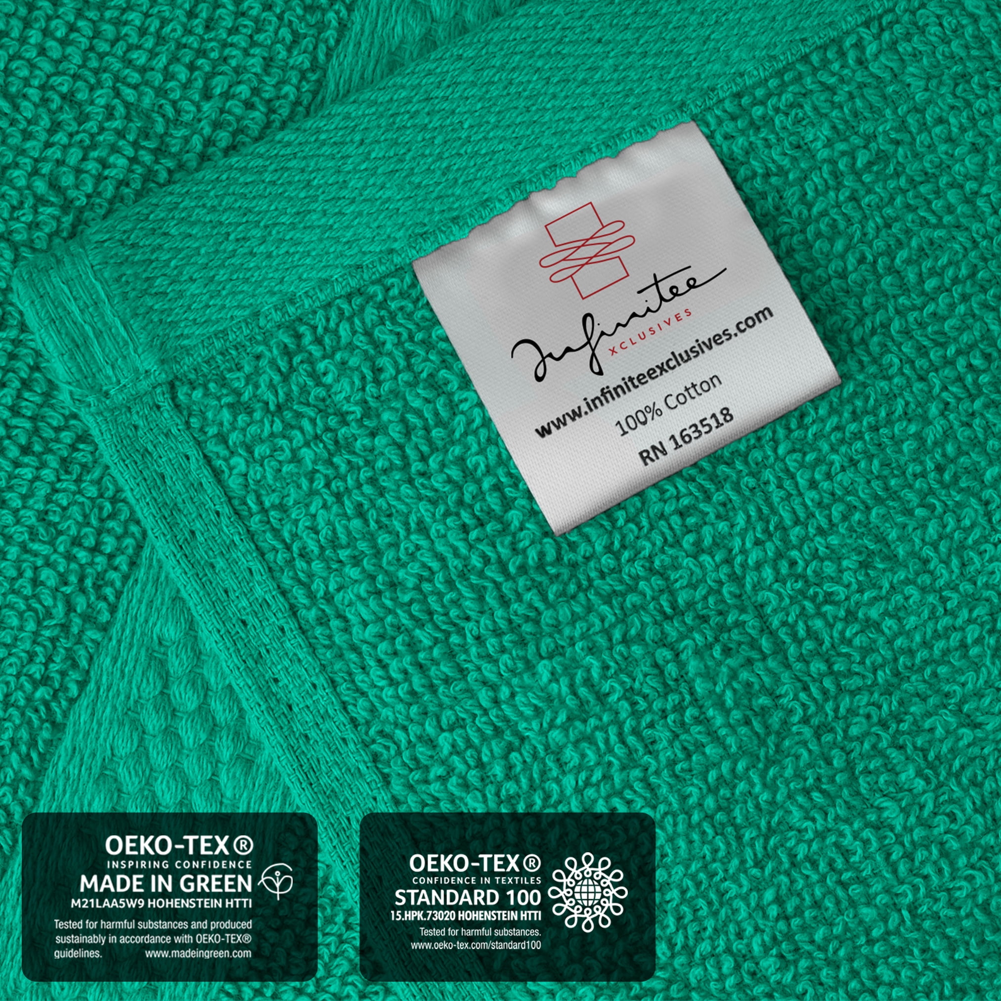 Infinitee Xclusives 12 Pack Premium Green Soft Wash Cloths and Face Towels, 13x13 100% Cotton
