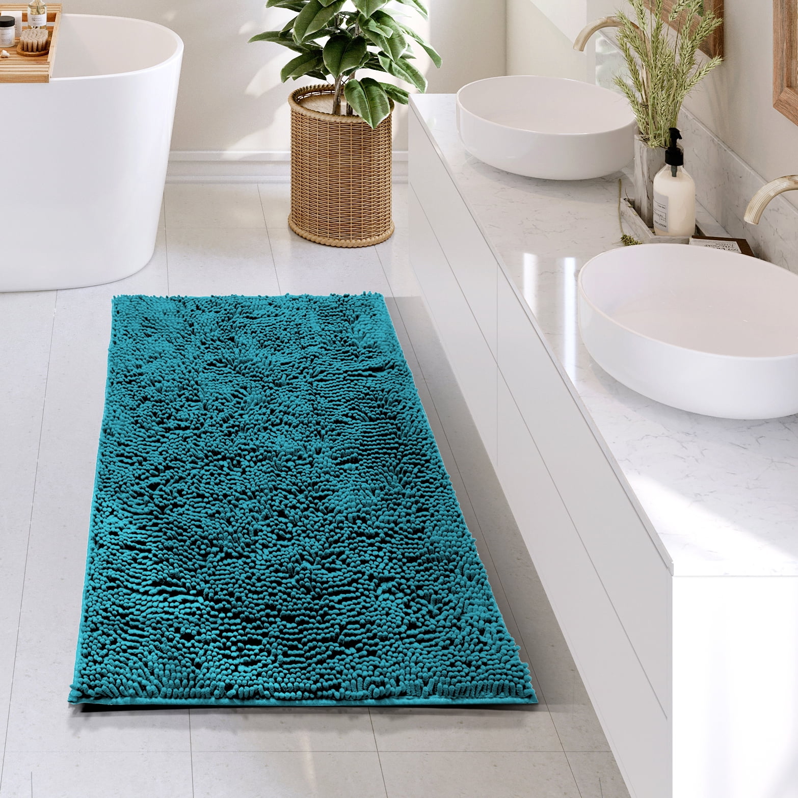Lammaloe Chenille Bathroom Rugs Non Slip Bath Mat, 24×36 Ultra Absorbent, Soft & Machine Washable Bath Mats for Bathroom, Teal