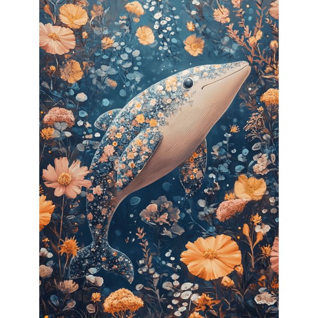 Qisvanset Framed Canvas Wall Art, 12x16 Inch Pink Narwhal Floral Ocean Girl Nursery Art