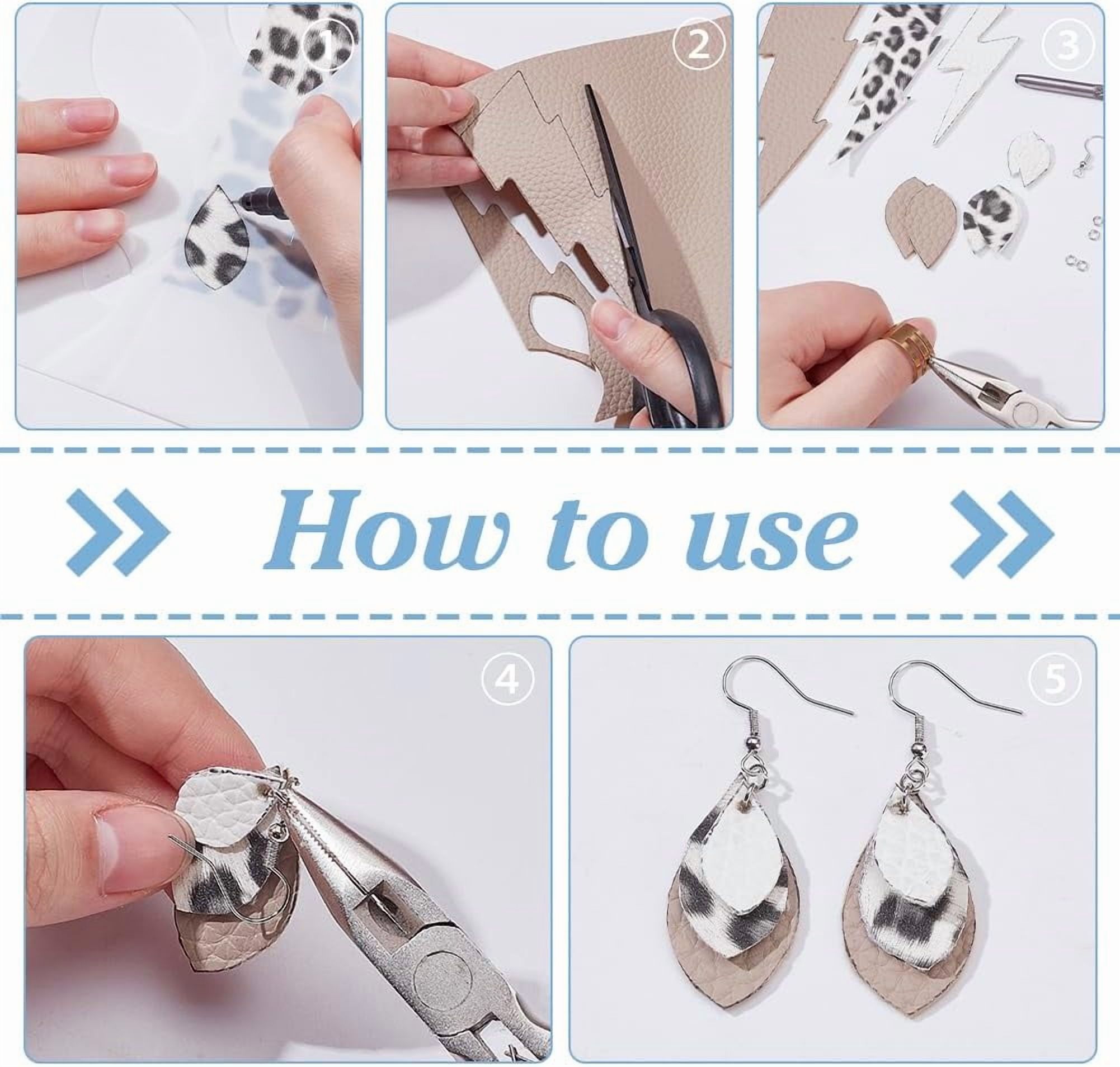 221Pcs Glitter Leather Earrings DIY Making Kit 15Pcs Leopard Printed and Glitter Sequins Leather Sheets 4Pcs Earrings Templates 200Pcs Jump Rings and Earring Hooks for DIY handcrafting