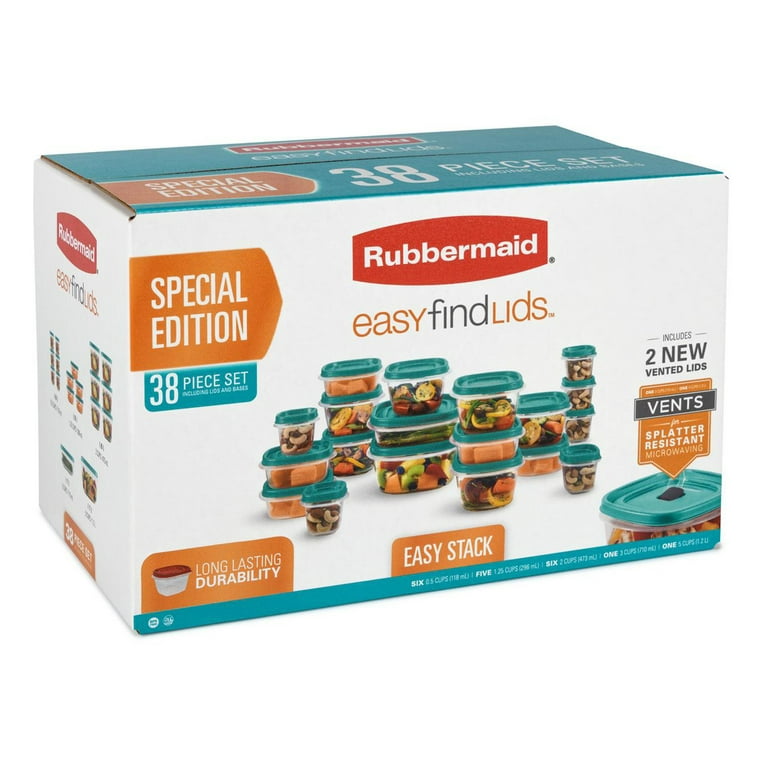 Rubbermaid Storage Containers, Easy Find Lids, Teal, 3 cup, Flex & Seal,  Leak Proof Lids, Food Storage Set, Clear Meal Prep Flex Containers, 3 Piece
