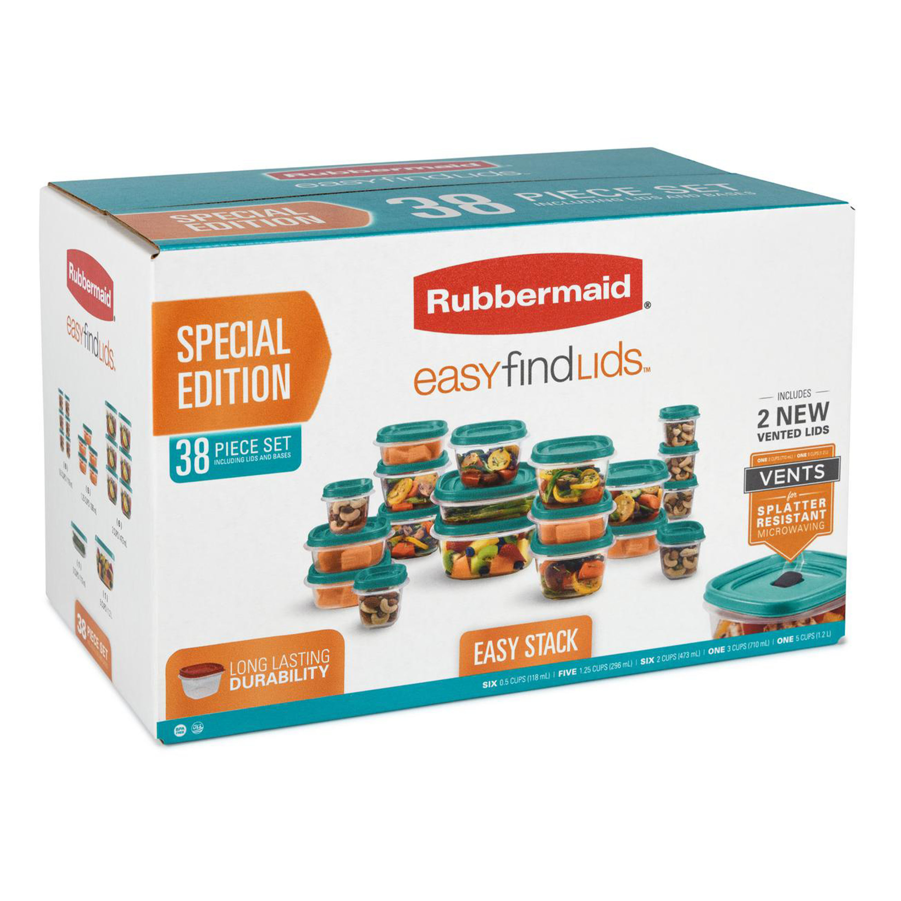 Rubbermaid Easy Find Vented Lids Food Storage Containers, 38-Piece Set, Teal - image 3 of 7