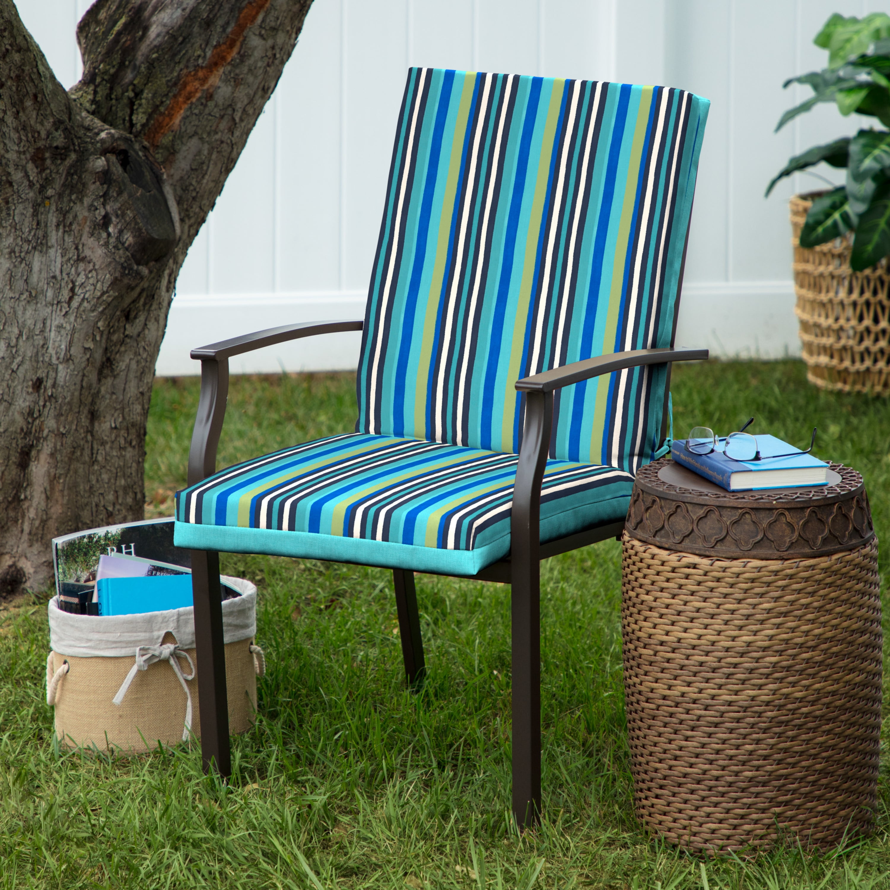 Mainstays 15.5 x 17 Turquoise Stripe Rectangle Outdoor Seat Pad (2 Pack)
