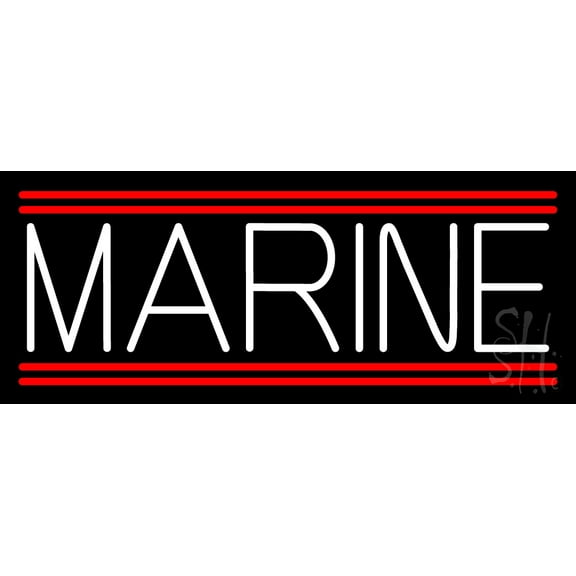 White Marine LED Neon Sign 13 x 32 - inches, Black Square Cut Acrylic Backing, with Dimmer - Bright and Premium built indoor LED Neon Sign for Defence Force.