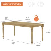 Dining Table for 6–8, Rectangular Table with Solid Wood Legs for Kitchen & Dining Room, 70 Inch, Oak