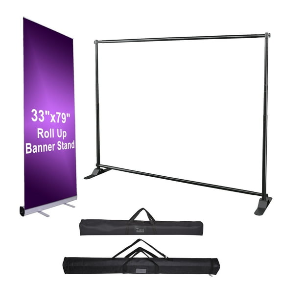 InstaHibit 8x10 Ft Backdrop Stand & Roll Up Banner Stand Kit Tradeshow Events
