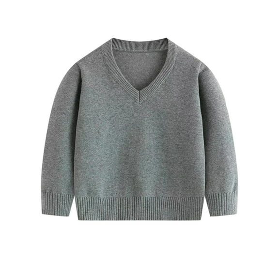 SGMVNU Toddler Knit Sweater Kids Boys Girls Warm Sweater Soild Pullover Ribbed V Neck Top Clothes Fall Winter Outfits(Size 6-7 Years,Grey)