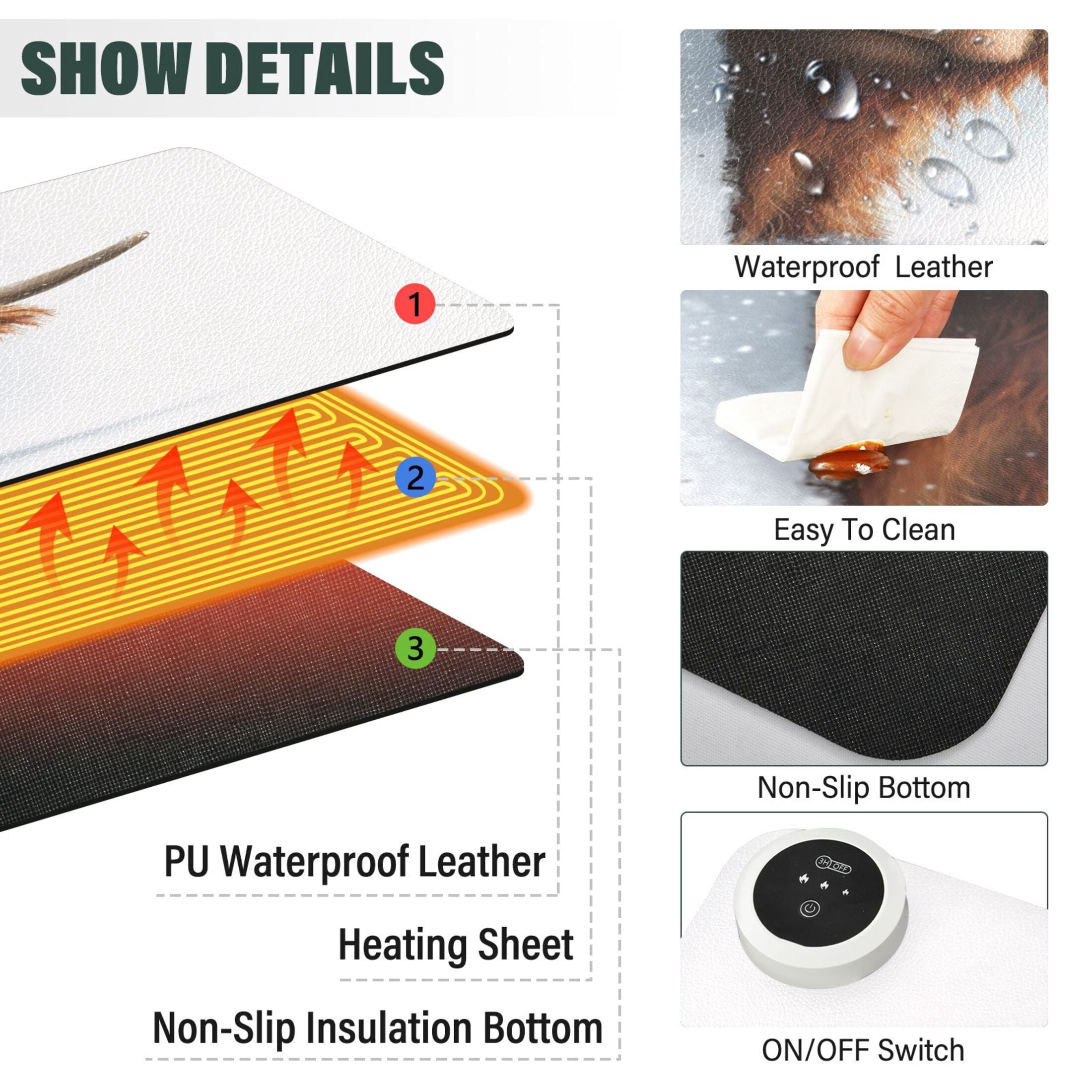 Large Heated Desk Mat Mouse Pad 31.5"x13"PU Leather Graphene Heating Desk Warmer with 3 Temperature Settings 110V US Plug Non-Slip Warm Pad for Home, Office, and Gaming Lovely Christmas Highland Cow