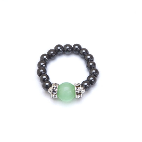 MagneHealth Black Magnets With Light Green Cats Eye Ring Size XS