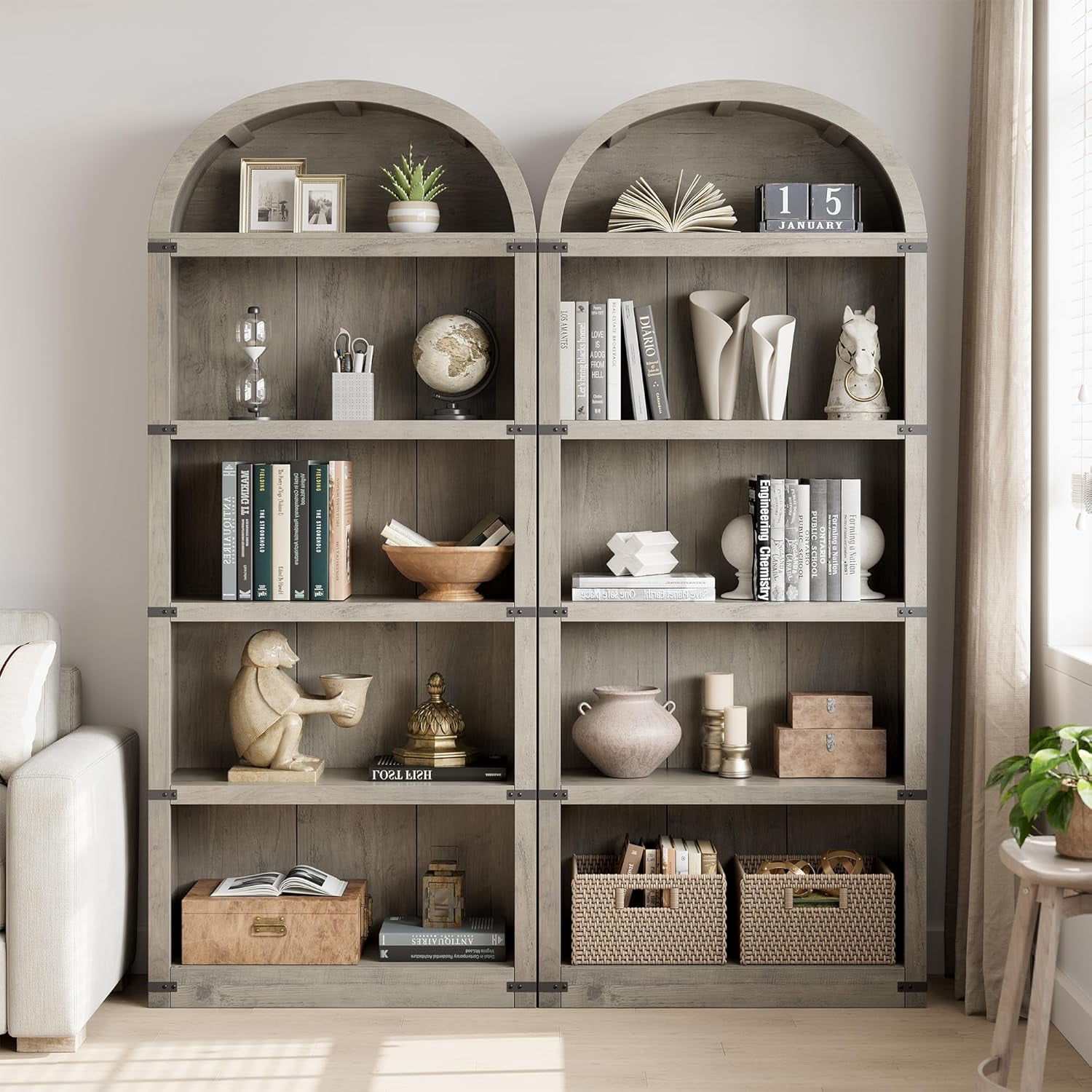Accreate Bookcase 5 Shelf Arched Bookshelf 71.65in Tall Bookcase Farmhouse Display Storage Rack Wooden Bookshelves for Home office, Living Room