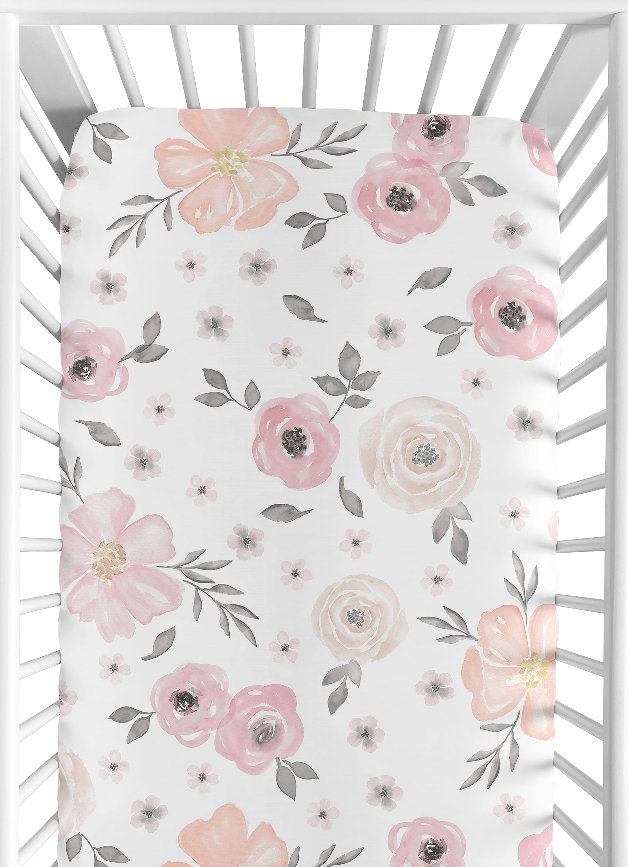 Blush Pink, Grey and White Baby or Toddler Fitted Crib Sheet for