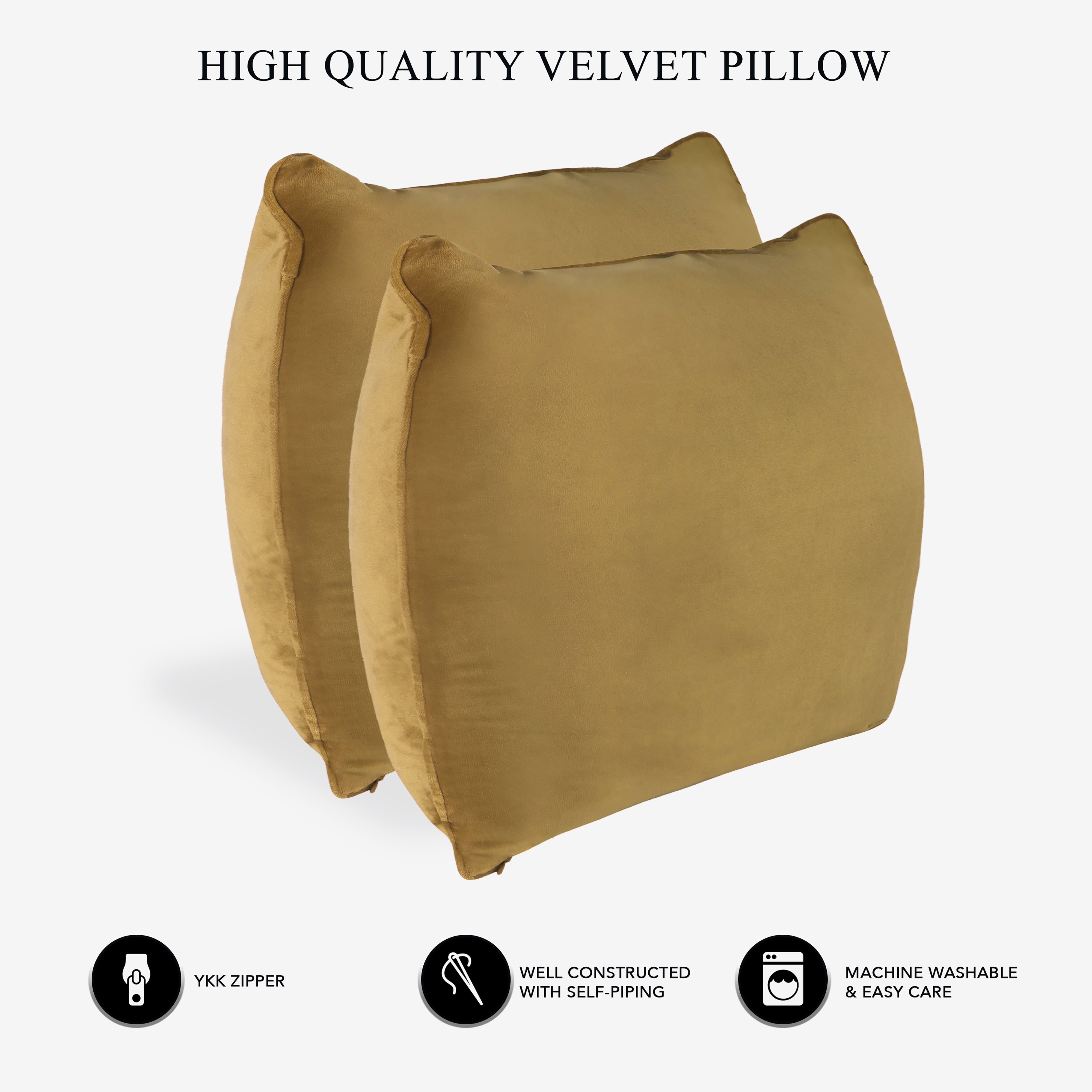 A1HC 20x20 Inch Square Decorative Velvet Throw Pillow Covers, Set of 2, Irish Coffee – Soft, Luxurious Cushion Covers for Sofa, Bed & Home Decor
