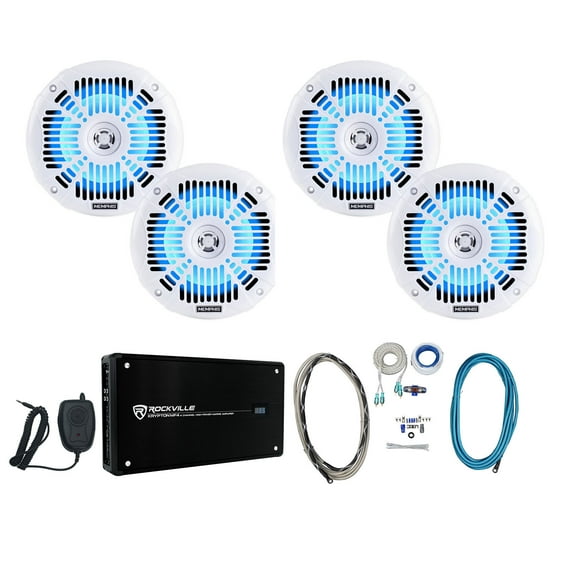 (4) Memphis Audio MXA602SLW 80w 6.5" LED Speakers 4-Channel Amplifier Amp Kit