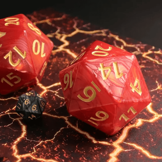 Red/Gold Titan 55mm Jumbo d20 | Dungeons & Dragons | Colossal DnD Dice