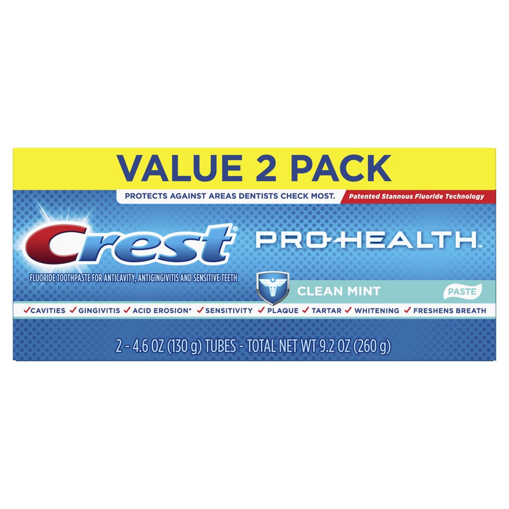 Crest Pro Health Smooth Formula Toothpaste, Clean Mint, 4.6 oz, 2 pk