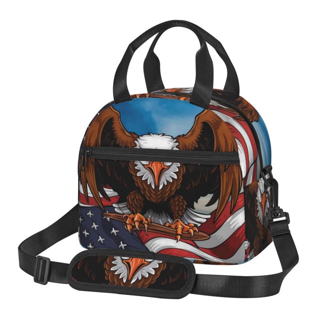 Fotbe Cartoon Bald Eagle USA Bolsa de Almuerzo con Estampado, Lonchera Aislada, Contenedores de Comida Reutilizables Tipo Cooler a Prueba de Fugas