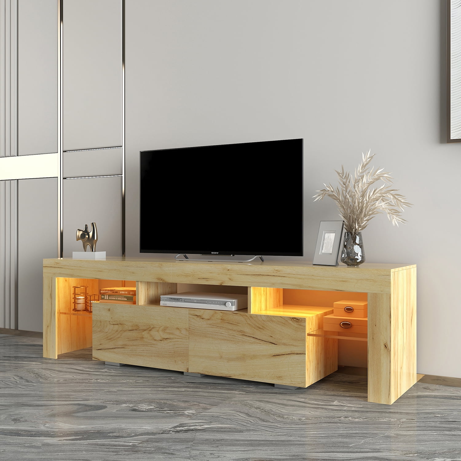 Kepooman Mid-Century TV Stands for Home, LED TV Stand for Living Room, Farmhouse TV Stands for 65 Inch TV for Dining Room, Oak Kepooman Mid-Century TV Stands for Home, LED TV Stand for Living Room, Farmhouse TV Stands for 65 Inch TV for Dining Room, Oak