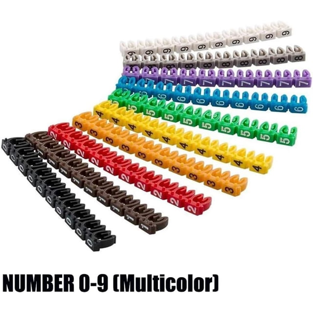 Marcadores de cables de colores 0-9 - Marcadores de cables - Etiquetas numeradas a presión - Tubo marcador de cables para marcar cables codificados por colores (100 unidades de 6 mm²)