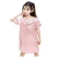 thumbnail image 3 of Dress for Girls Short Sleeve Solid Homewear Round Neck Sleepwear Shirt Dress Girls' Dresses Rose Gold 7-8Years, 3 of 7
