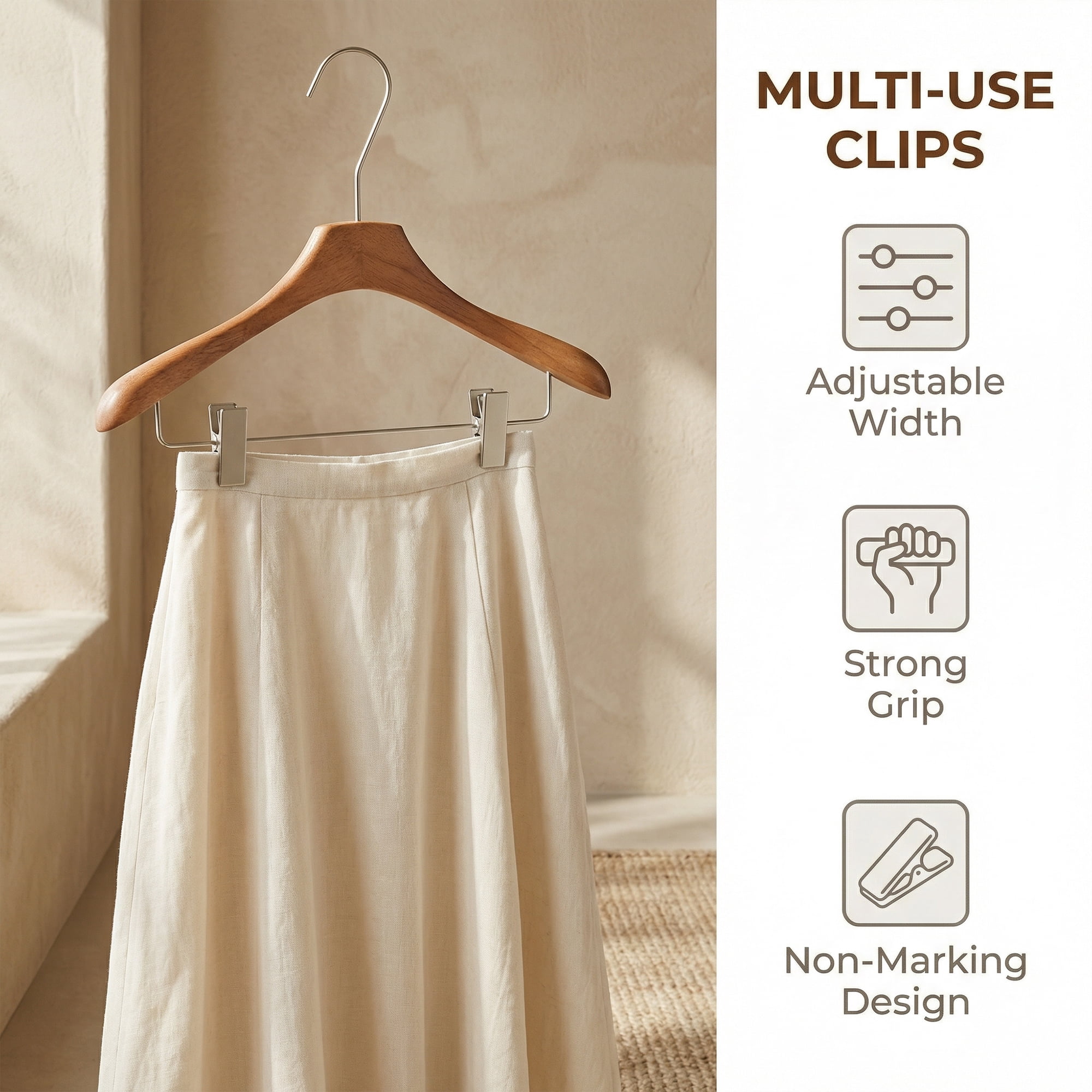 Unique Bargains 2Pcs Wood Space Saving Storage Pants Shirts Hanger Coffee