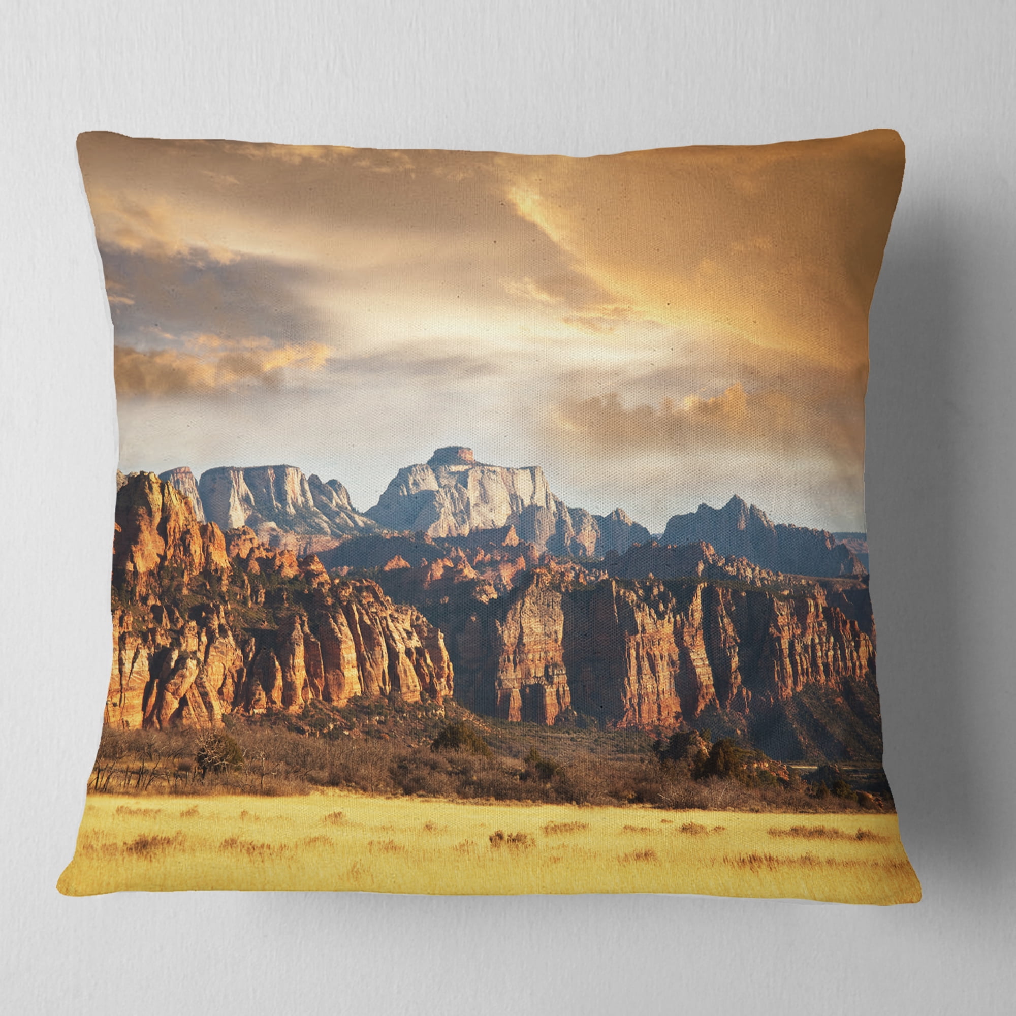 Designart 16" x 16" Yellow Polyester Throw Pillow