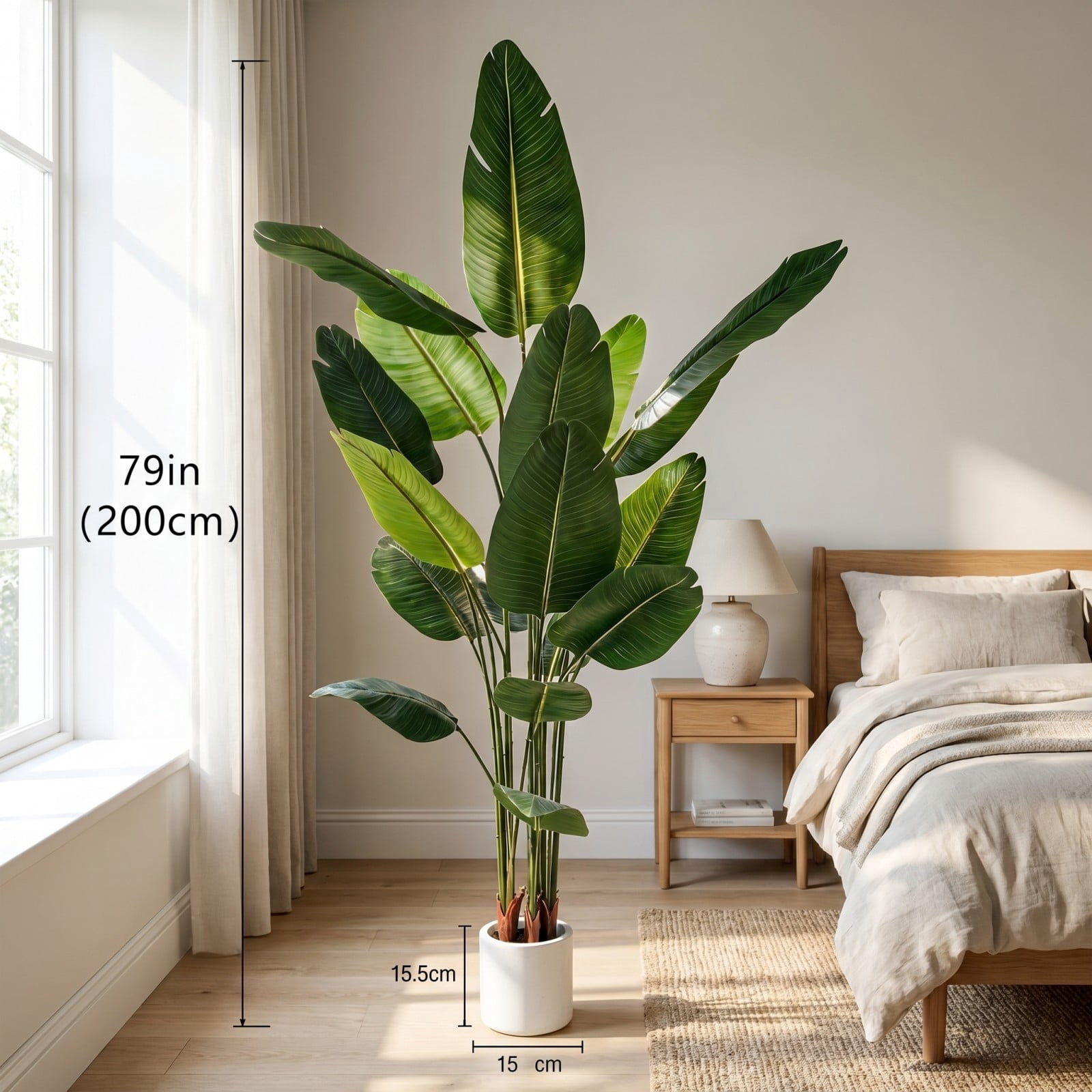 BEAUTYPEAK 6.6Ft Artificial Birds of Paradise Plant Faux Banana Leaf Tree Fake Tropical Palm Tree Indoor Outdoor Floor Plant