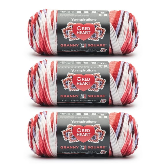 Red Heart® Granny Square™ #4 Med Acrylic Yarn, Wht-hot stuff 250g 417yd (3Pk)