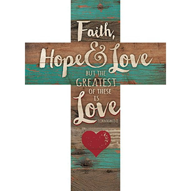 Faith Hope & Love 1 Corinthians 13:13 Red Heart Rustic 14 x 10 Wood