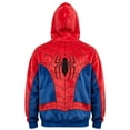 thumbnail image 3 of Unisex Spider Superhero Zip Up Hoodie, Full Mask Plush Fleece Halloween Cosplay Sweatshirt Jacket with Pockets, Red, 2XL, 3 of 5