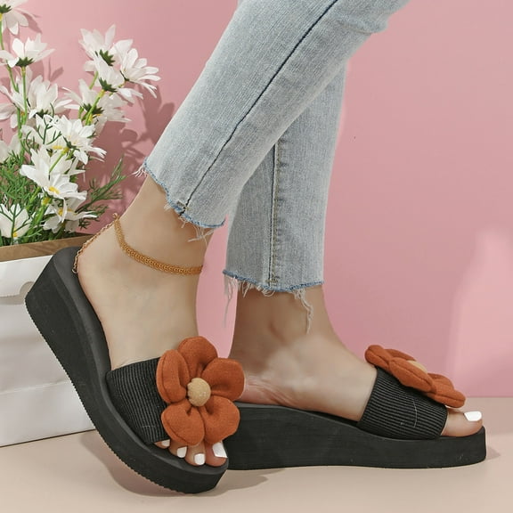 Clearance Wedge Sandals for Women, Xunlbb Women's New Summer One-line Fivel Flower Slippers Wear Fashionable Beach Sandals Slippers(Coffee,Size:35)