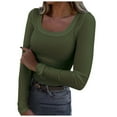 thumbnail image 1 of SNKSDGM Hauts à Manches Longues pour Femmes Y2K Chemise à Manches Longues Ajustée Col Carré Ajustée Basique Décontractée Côtelée Thermique TTTG, 1 of 5