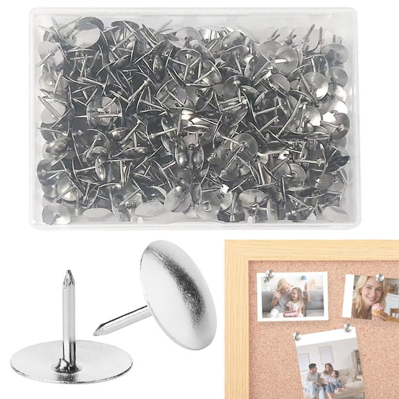Plertrvy 300pcs Metal Flat Head Push Pins Count In Reusable Box Clear 300 Pack Desk Organizer, Desk, Classroom, Study and Office Organization